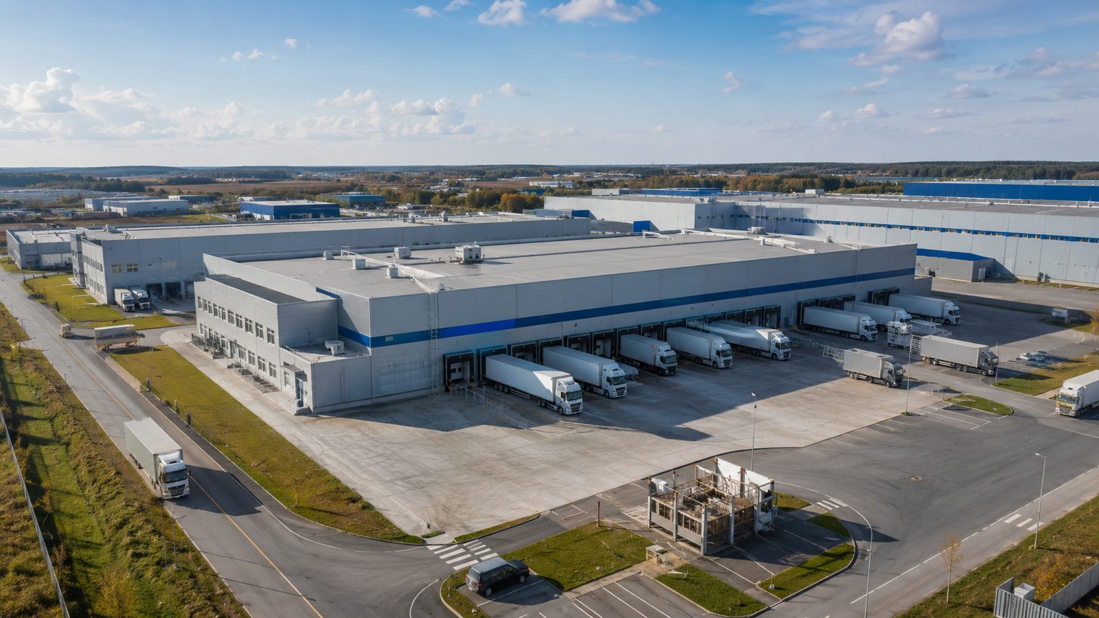 Aerial view of a production and logistics site with loading bays