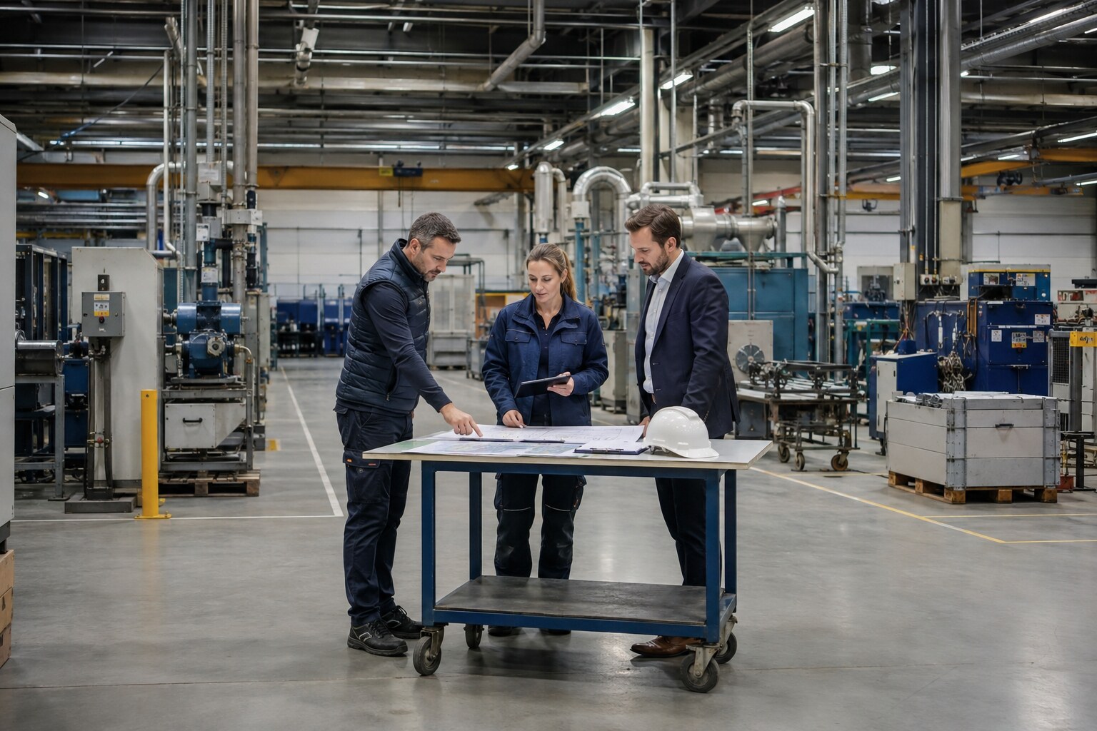 Fachpersonen grenzen Anlagen und Infrastruktur eines Industriebereichs ab